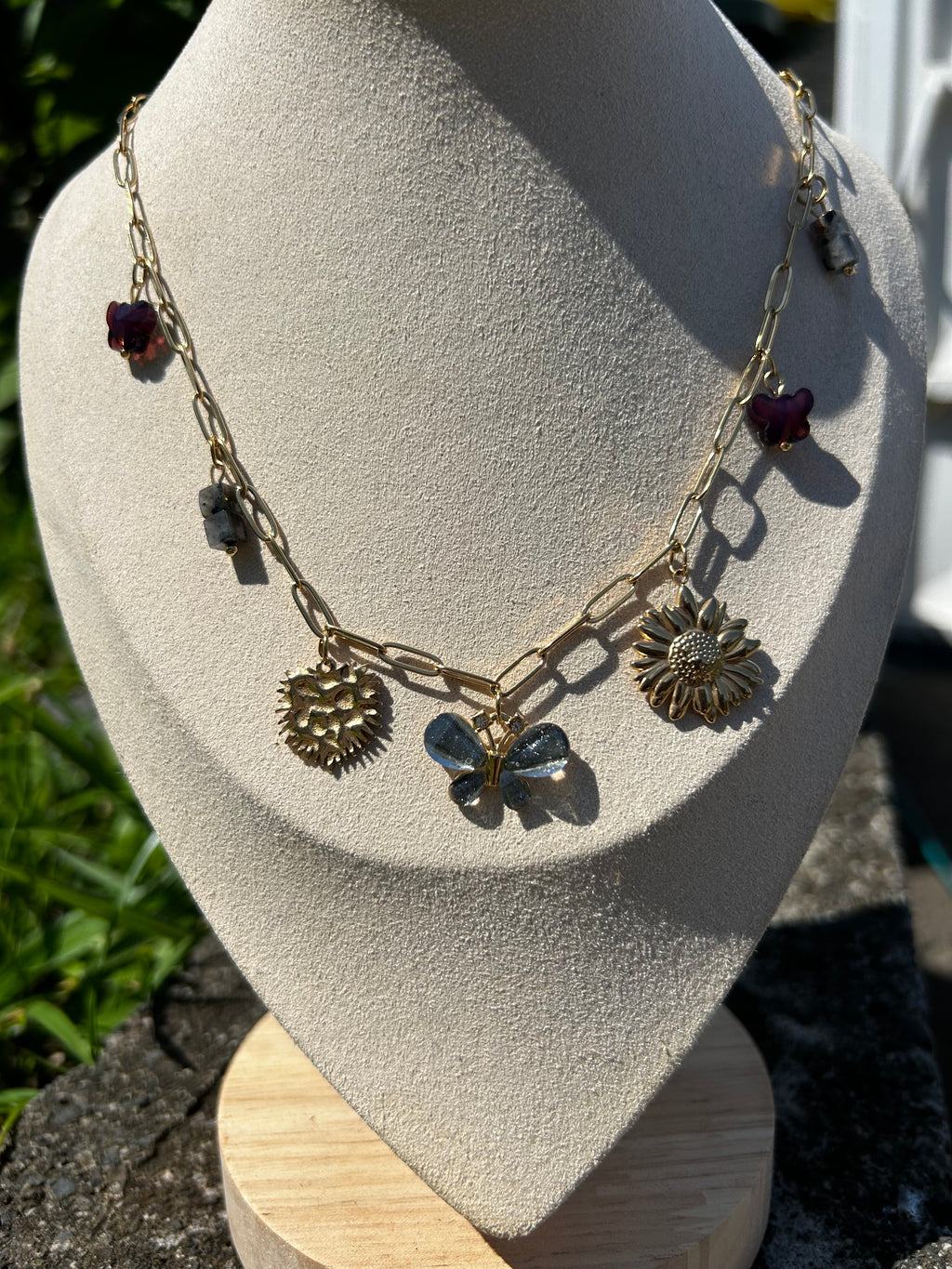 Collier à breloque orné de pierre naturelle en acier inoxydable ✨