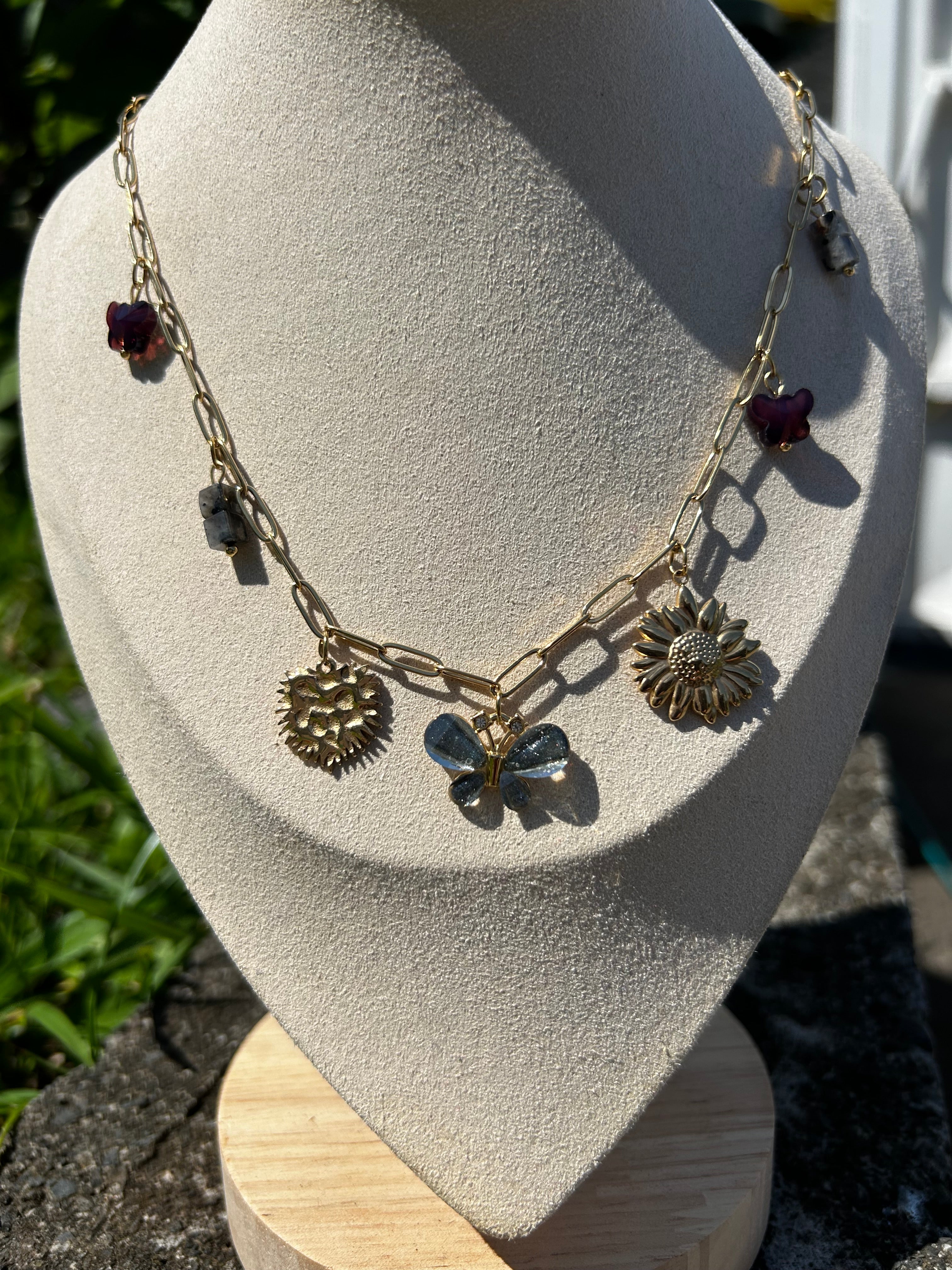 Collier à breloque orné de pierre naturelle en acier inoxydable ✨