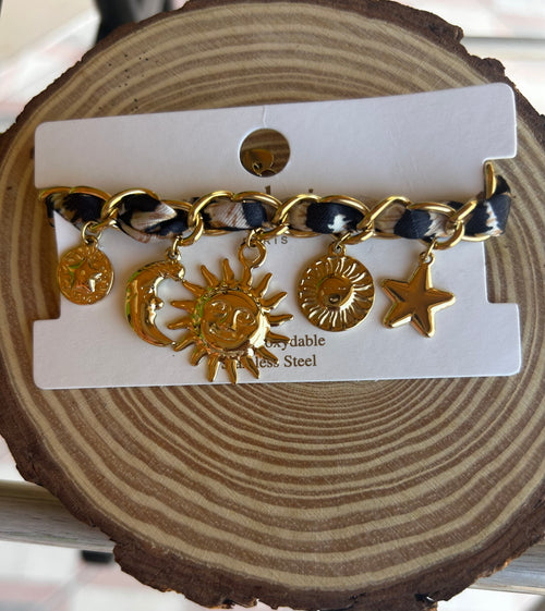 Bracelet doré ruban léopard